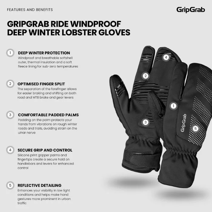 GripGrab Ride Windproof Deep Winter Lobster Gloves 4 GripGrab Ride Windproof Deep Winter Lobster Gloves - Billede 2